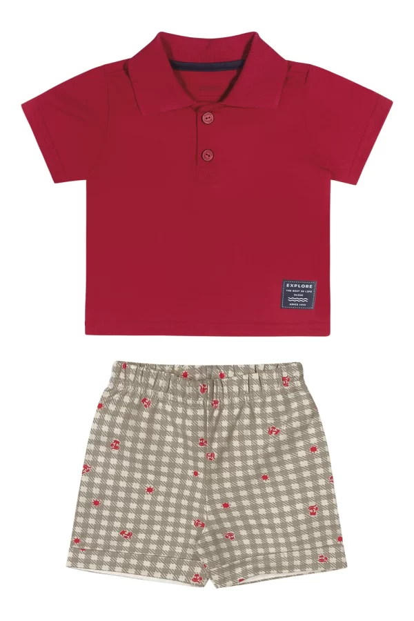 CONJUNTO ELIAN MASCULINO COM POLO EM MEIA MALHA E BERMUDA EM MOLECOTTON SARJADO