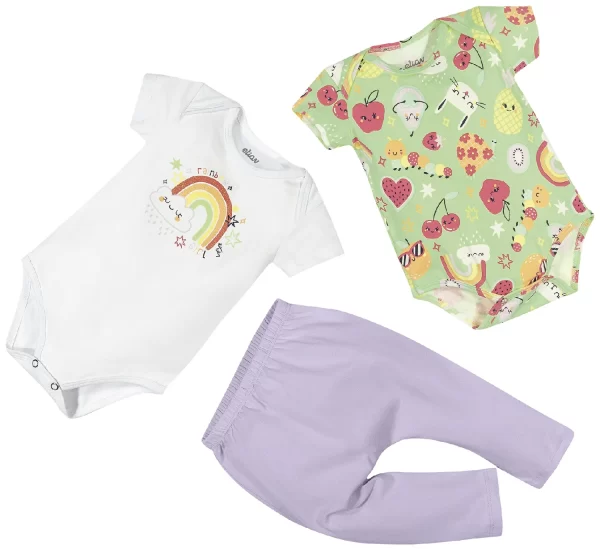 KIT ELIAN FEMININO COM 2 BODY E CALÇA EM COTTON LEVE