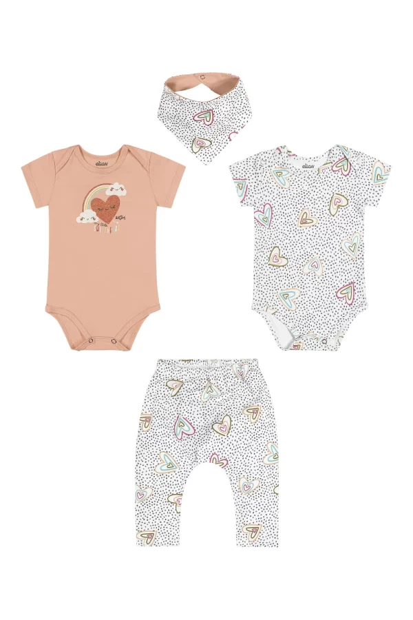 KIT ELIAN FEMININO COM 2 BODY, BABADOR E CALÇA EM COTTON LEVE