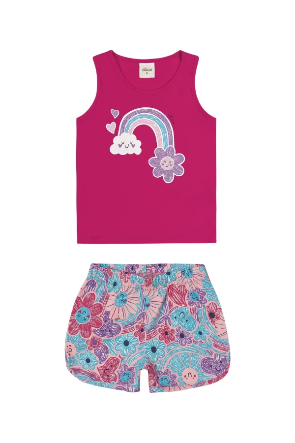 CONJUNTO ELIAN FEMININO COM REGATA E SHORTS EM MEIA MALHA