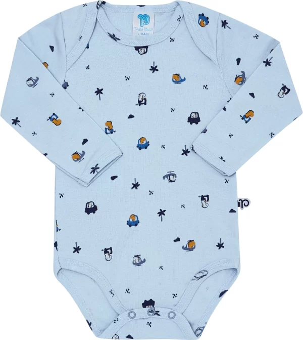 KIT PULLA BULLA ESTAMPADO MASCULINO 2 CONJUNTOS BODY MANGA LONGA E CALÇA RIBANA FIO PENTEADO
