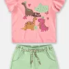 CONJUNTO UP BABY FEMININO BLUSA MEIA MALHA E SHORT MOLETOM SEM FELPA