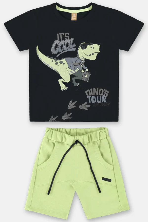 CONJUNTO UP BABY MASCULINO CAMISETA EM MEIA MALHA E BERMUDA EM MOLETOM SEM FELPA