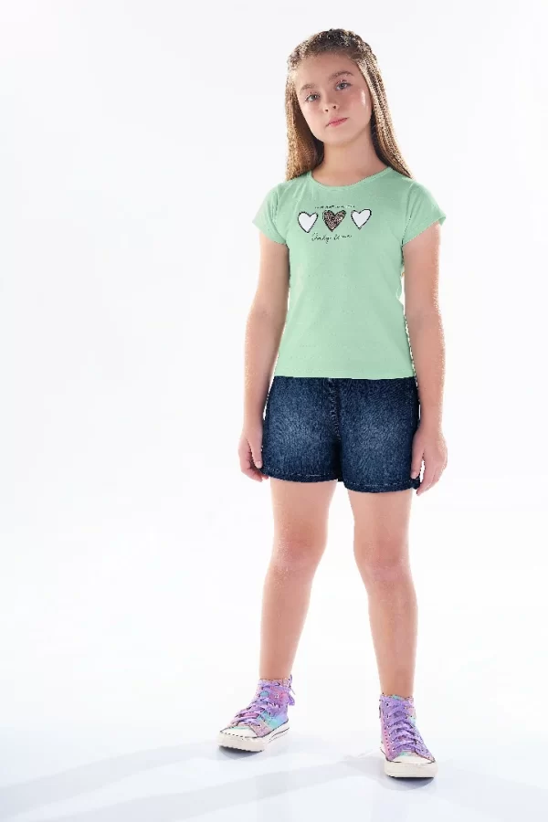 CONJUNTO PULLA BULLA BLUSA ESTAMPADO COTTON LEVE TRABALHADO / SHORT JEANS LEVE FEMININO - Image 4