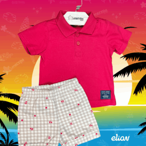 Conjunto Bebê Elian Polo e Bermuda Xadrez 🌴🌞