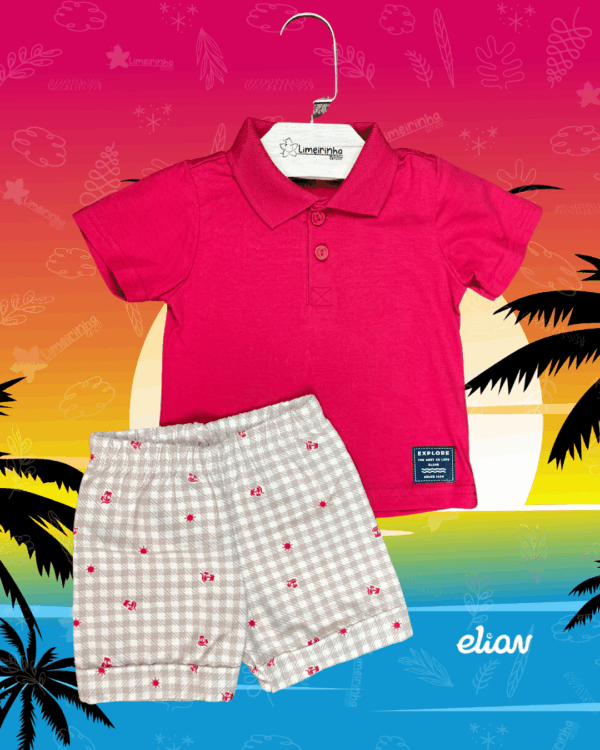 Conjunto Bebê Elian Polo e Bermuda Xadrez 🌴🌞
