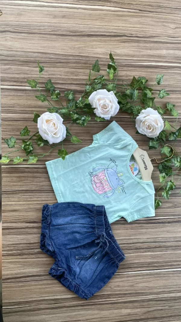 CONJUNTO PULLA BULLA BLUSA MEIA MALHA / SHORT JEANS LEVE FEMININO - Image 7