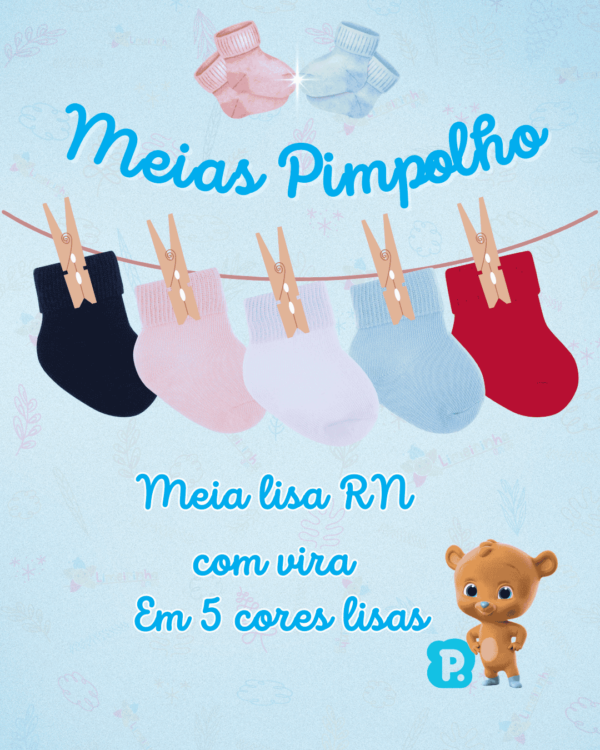 Meia lisa com vira Pimpolho RN - Unissex 🧦