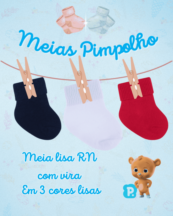 Meia lisa com vira Pimpolho RN - Unissex 🧦