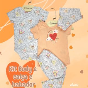 Kit Elian Baby Corações com 2 bodies + calça e babador ❤️