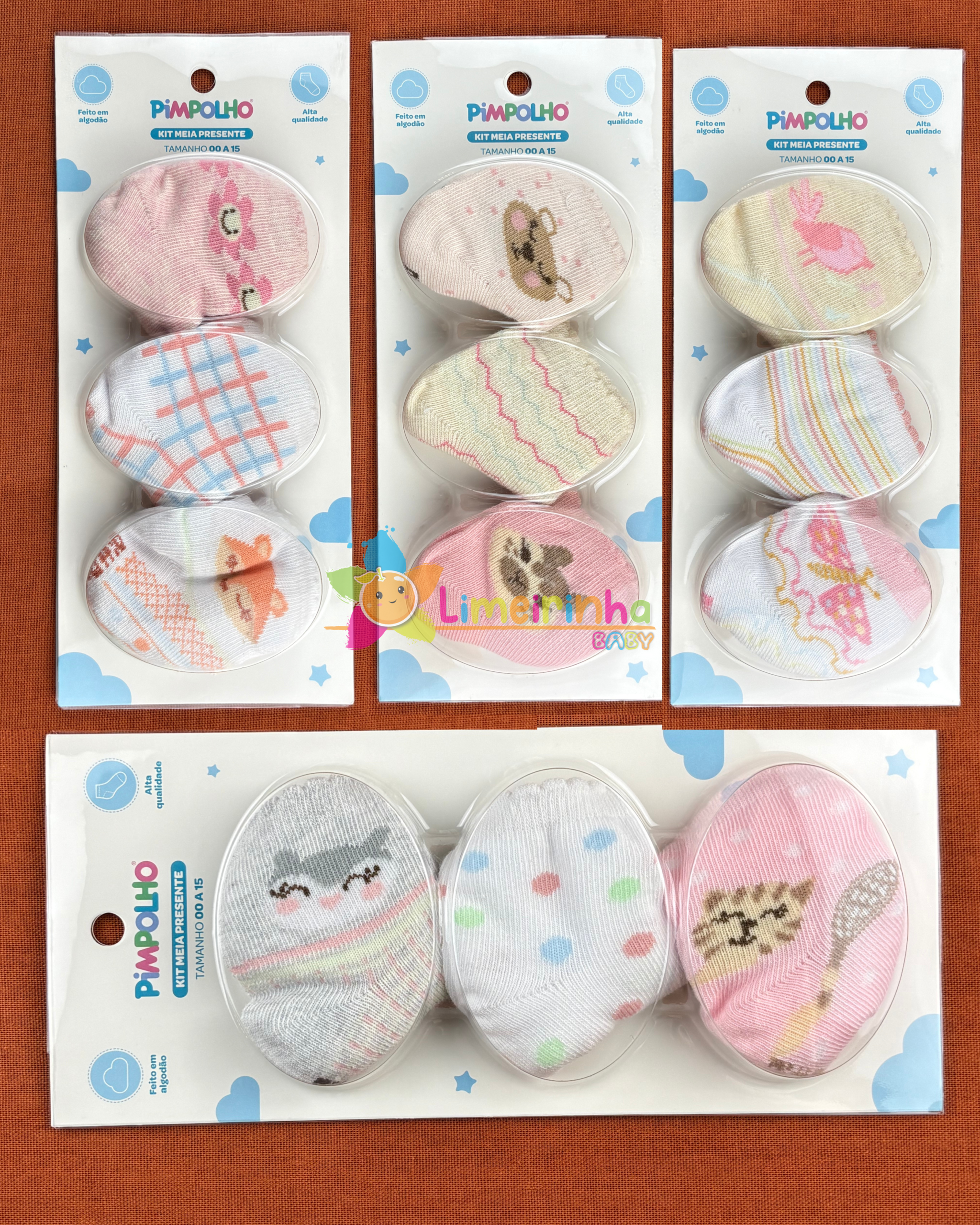 Kit c/3 pares feminino para presente 00-15 - Pimpolho