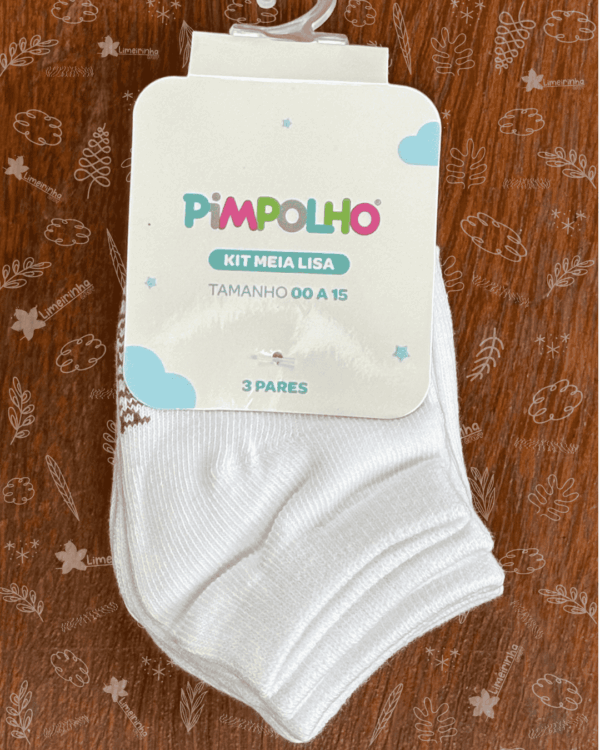 Kit meia lisa com 3 pares cano baixo Pimpolho 00-15 Unissex  🧦 - Image 2