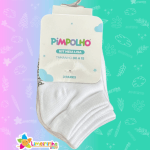 Kit meia lisa com 3 pares cano baixo Pimpolho 00-15 Unissex  🧦