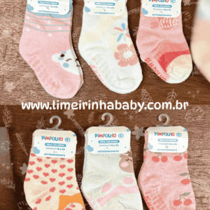 Meia antiderrapante Pimpolho 16-20 meninas 🧦🌸