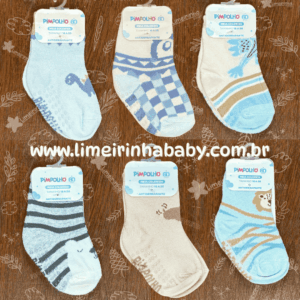 Meia antiderrapante cano alto Pimpolho 16-20 meninos 🧦