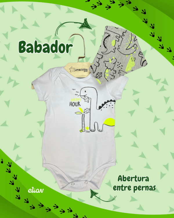 Kit Elian Baby Dino com 2 bodies + calça e babador 🦕 - Image 2