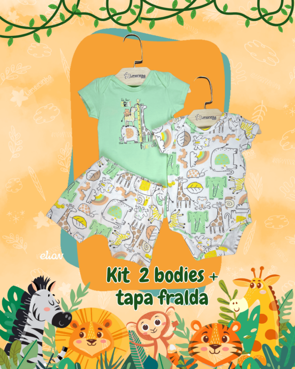 Kit Elian Baby com 2 bodies + tapa fralda 🦒🚚
