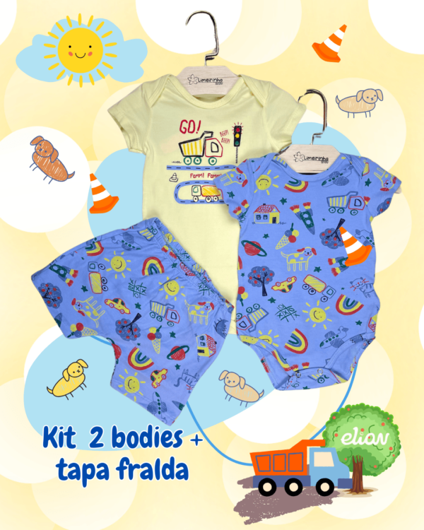 Kit Elian Baby com 2 bodies + tapa fralda 🦒🚚 - Image 6
